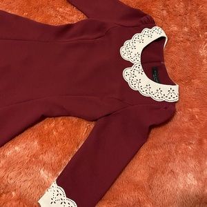A super cute lace collar burgundy dress